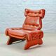 Brutalist Sculptured Brazilian Style Cognac Leather Lounge Chair, 1970s