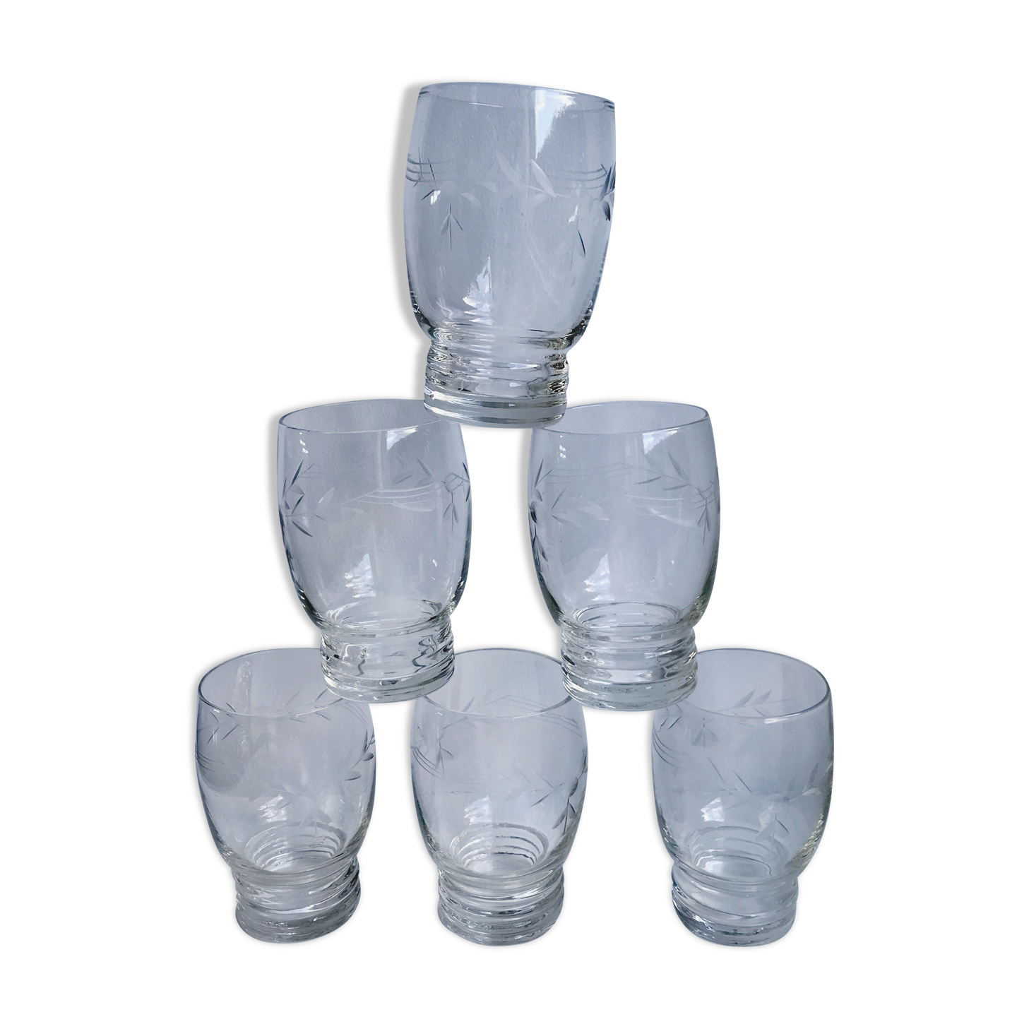 Lot de 6 verres à eau en cristal gravé années 50