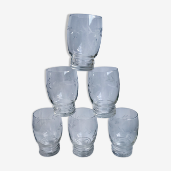 Lot de 6 verres à eau en cristal gravé années 50