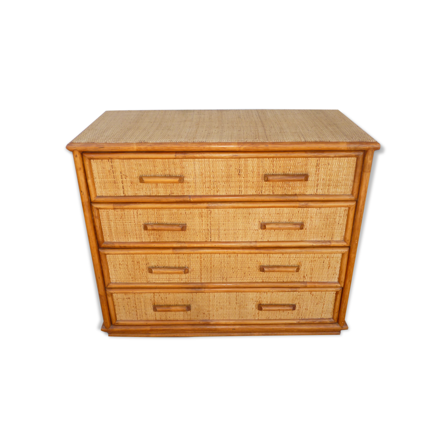 Vintage rattan bamboo chest of drawers