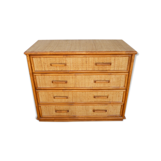 Vintage rattan bamboo chest of drawers