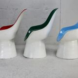 3 painted fiberglass “space age” armchairs. France, circa 1970