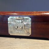 Jewelry box, Chinese jade stone - Wood - Mahogany, Brass