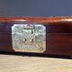 Jewelry box, Chinese jade stone - Wood - Mahogany, Brass