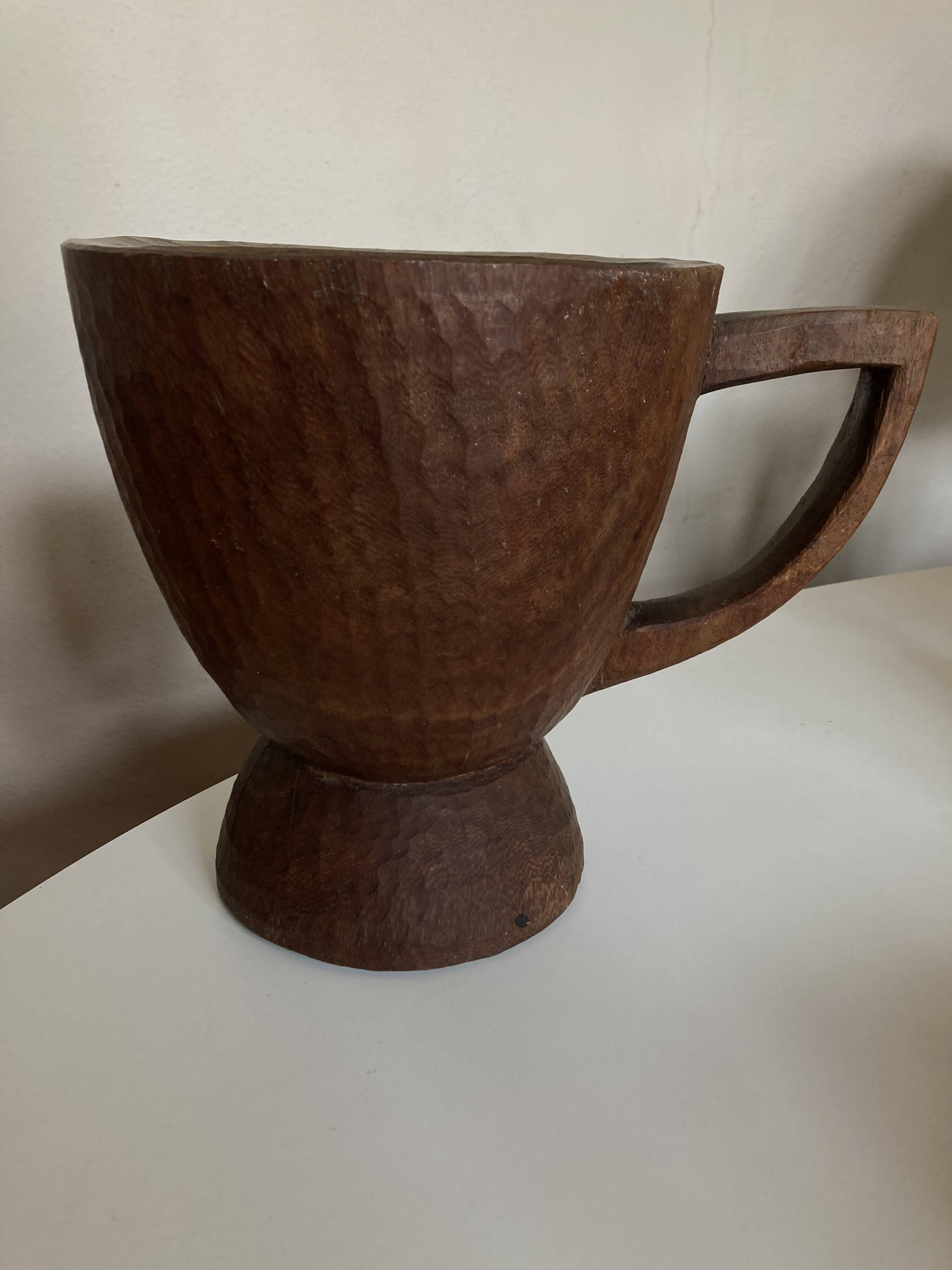Midcentury Cubist XXXL Cup in West African Monoxyl Wood