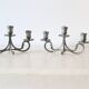 Duo of tin candlesticks, 3 lights, Gothic motifs, vintage