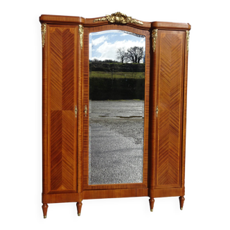 Antique Louis XVI style wardrobe, marquetry and gilded bronze