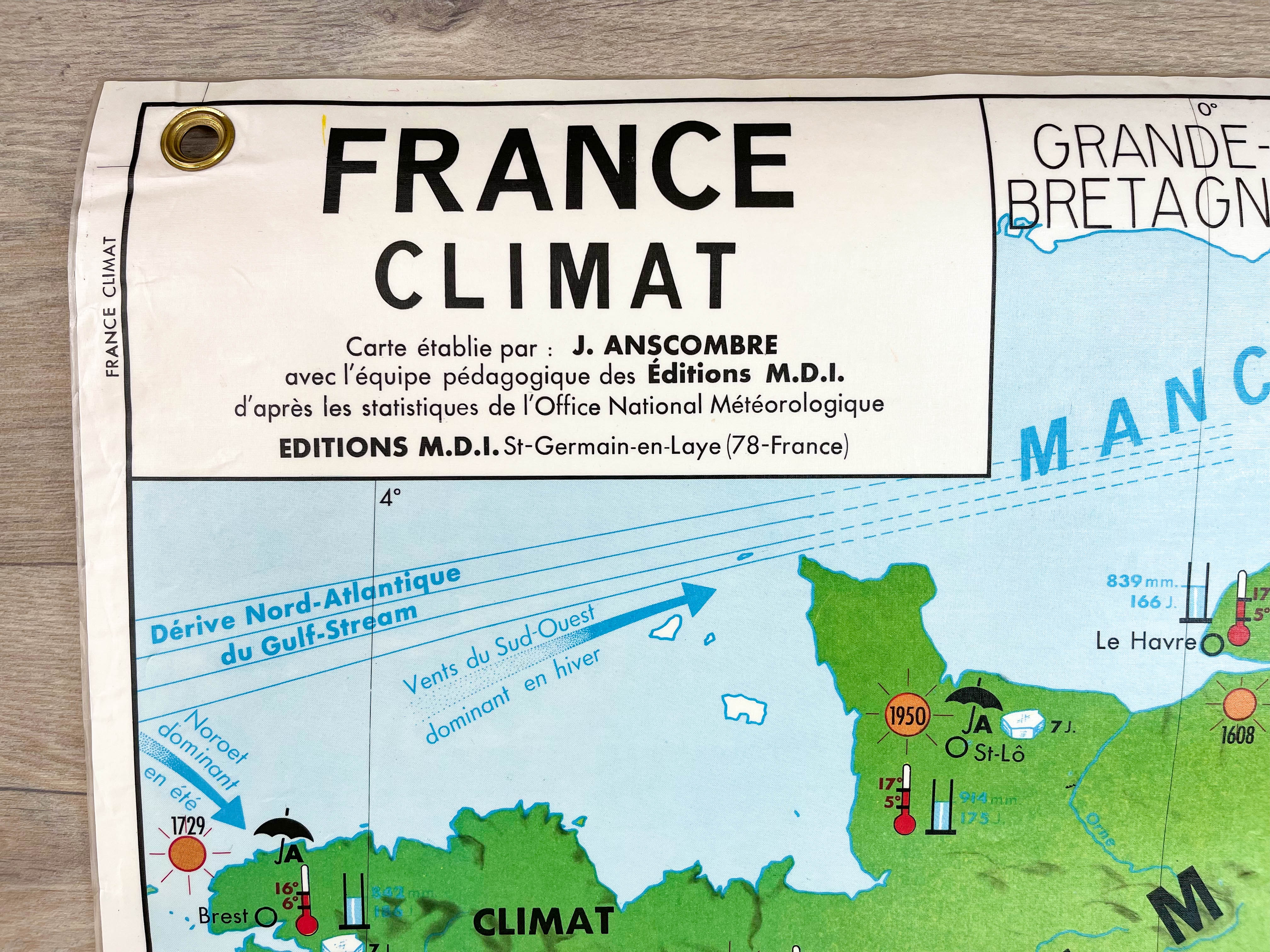 Carte scolaire vintage france climat mdi année 1968