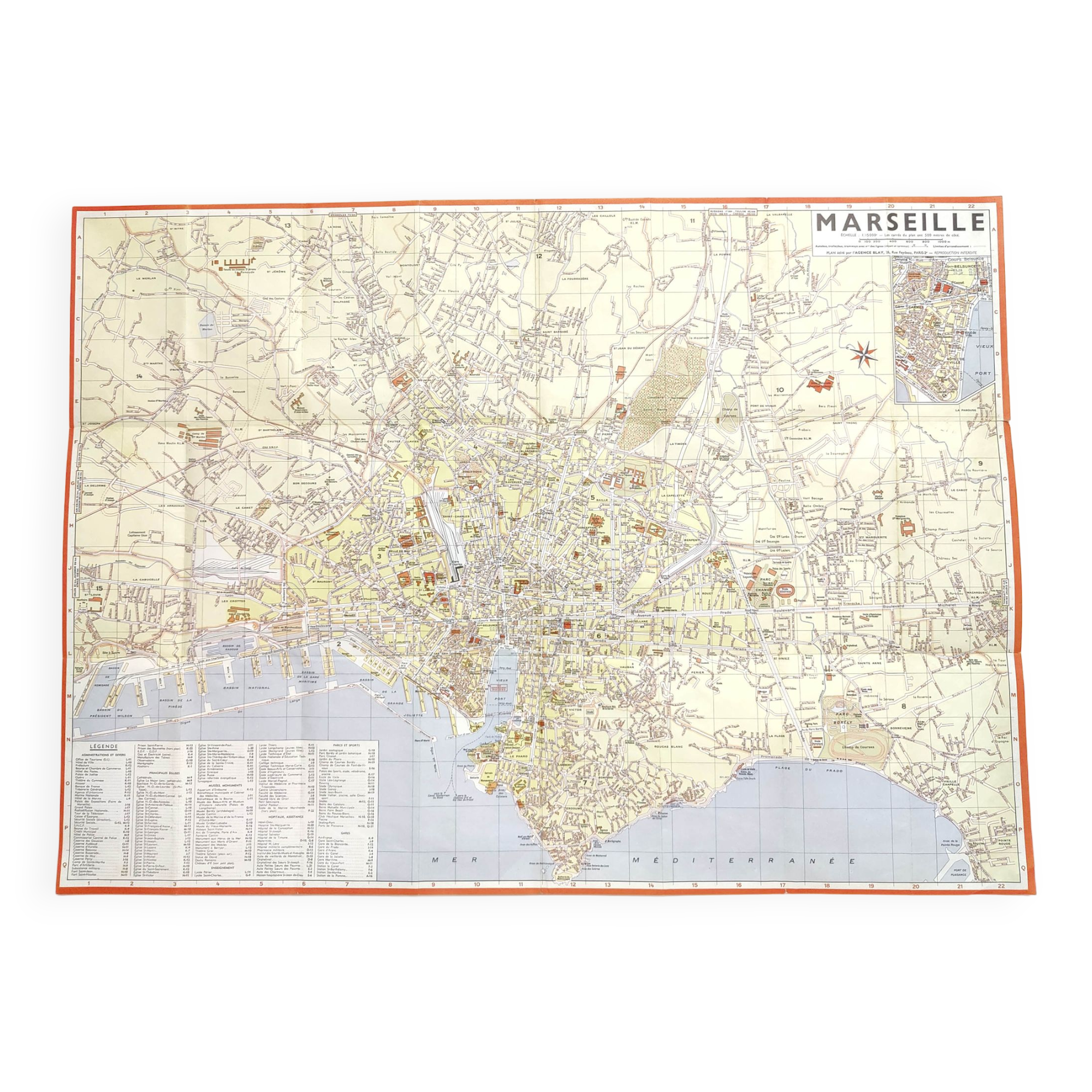 Vintage map of Marseille 1970