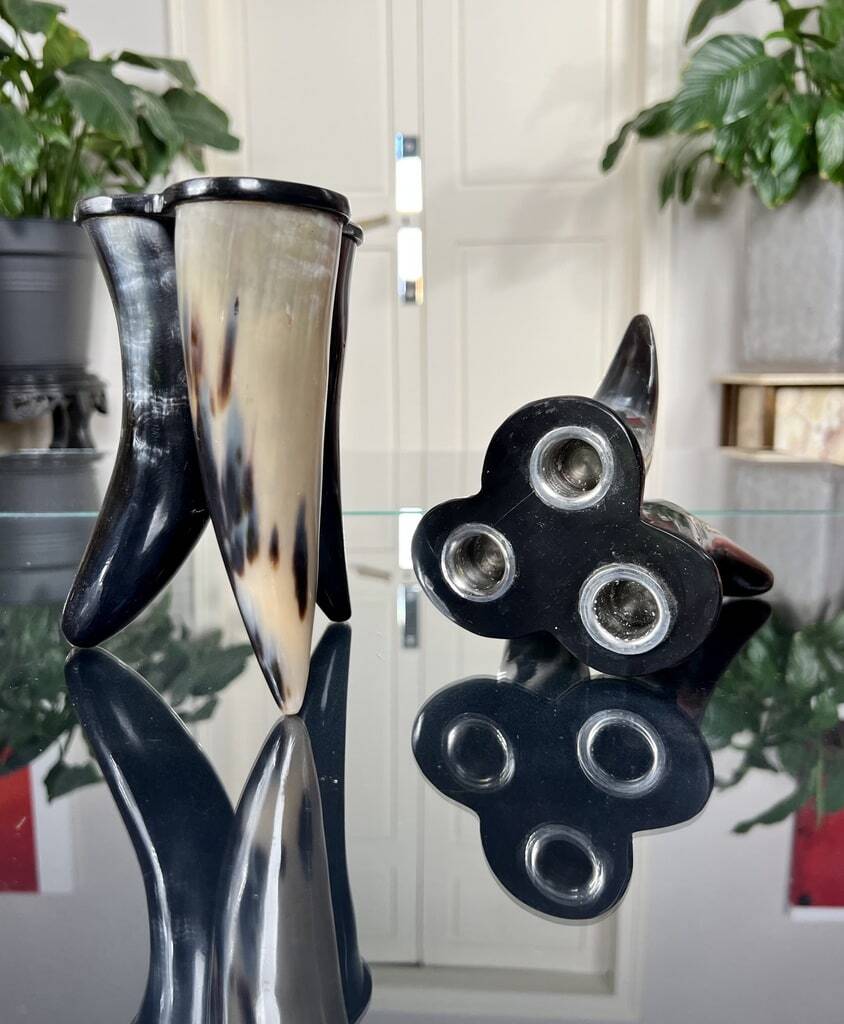 Vintage Black Bovine Horn Candleholders - Decoration - Pair Candlesticks