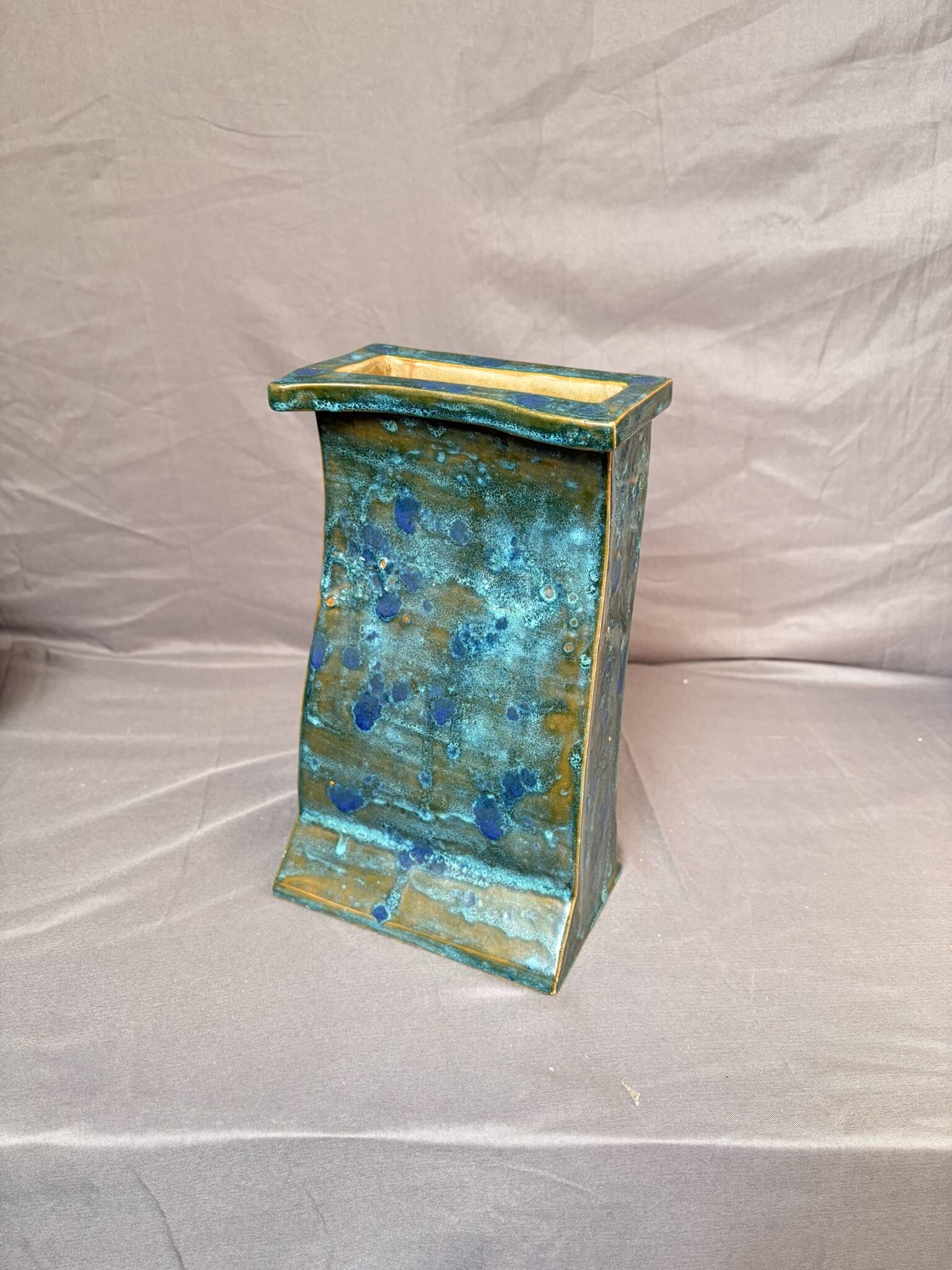 Vintage Modern Brutalist Blue Green Ceramic Vase Germany