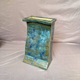 Vintage Modern Brutalist Blue Green Ceramic Vase Germany