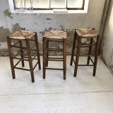 Set of 3 high straw stools