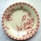 Assiette plate art nouveau en rose, porcelaine, modèle rose trémière de gien