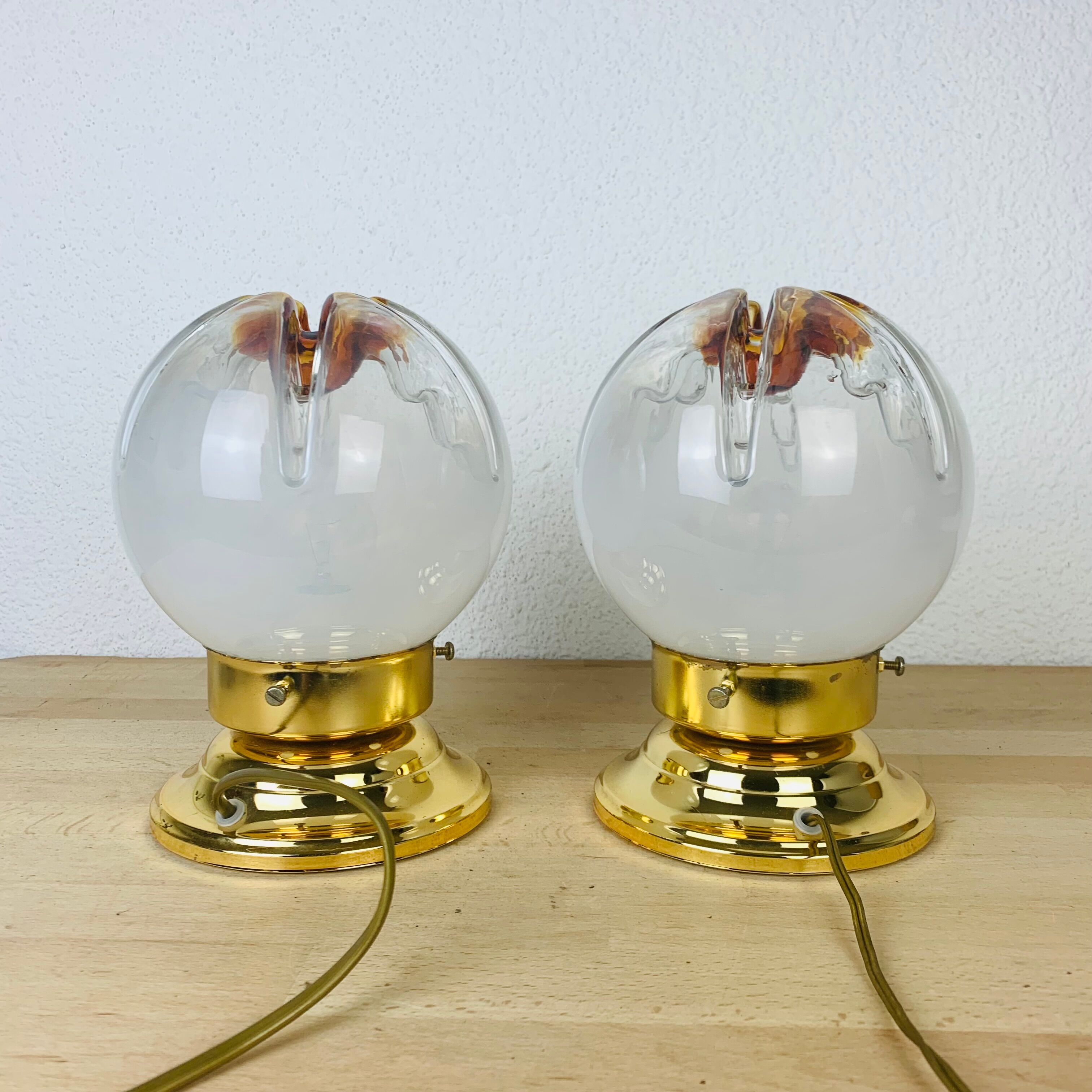 Pair of Mazzega Murano Hollywood Regency gold lamps