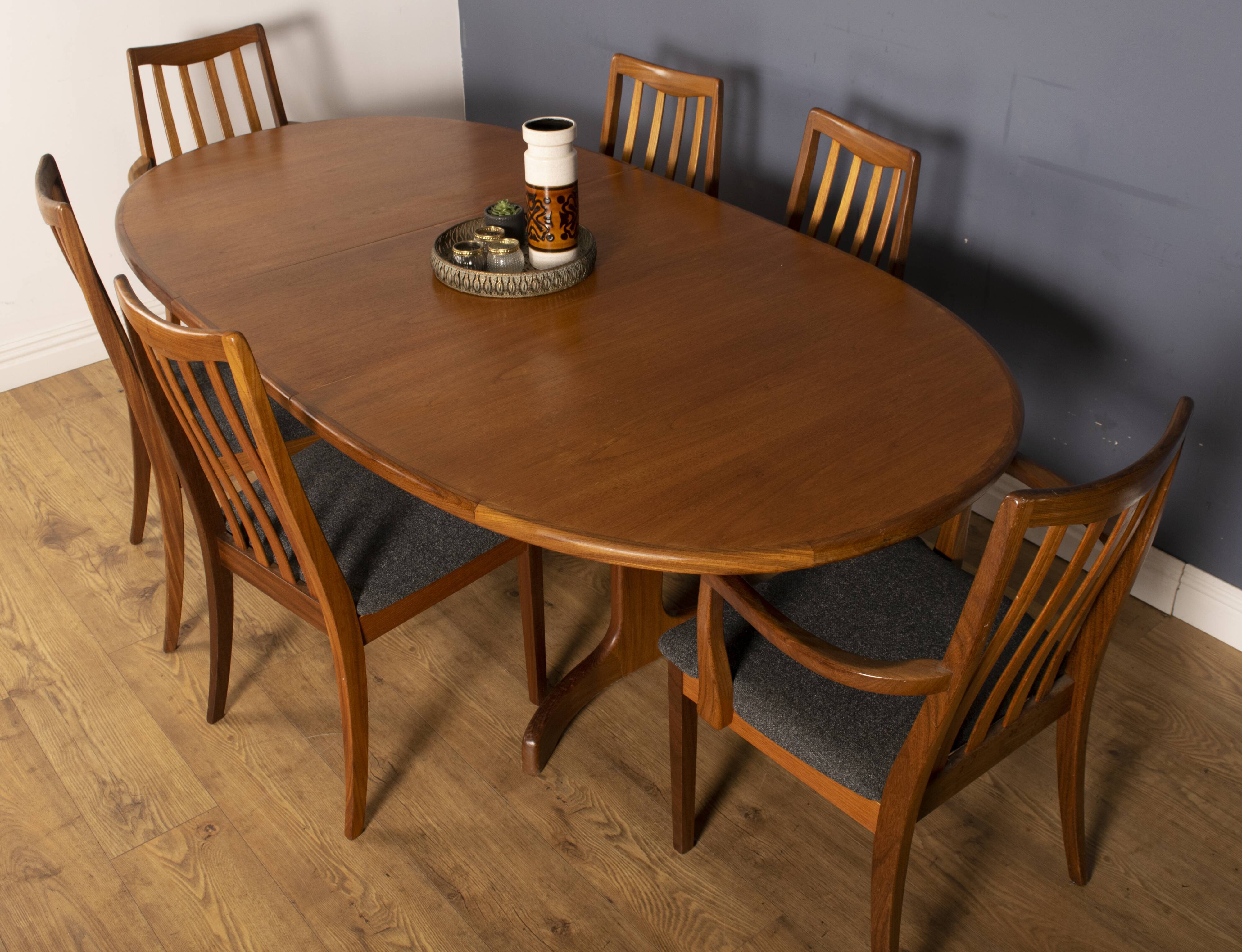 Restored teak 1960s g plan retro extending dining table & 6 chairs