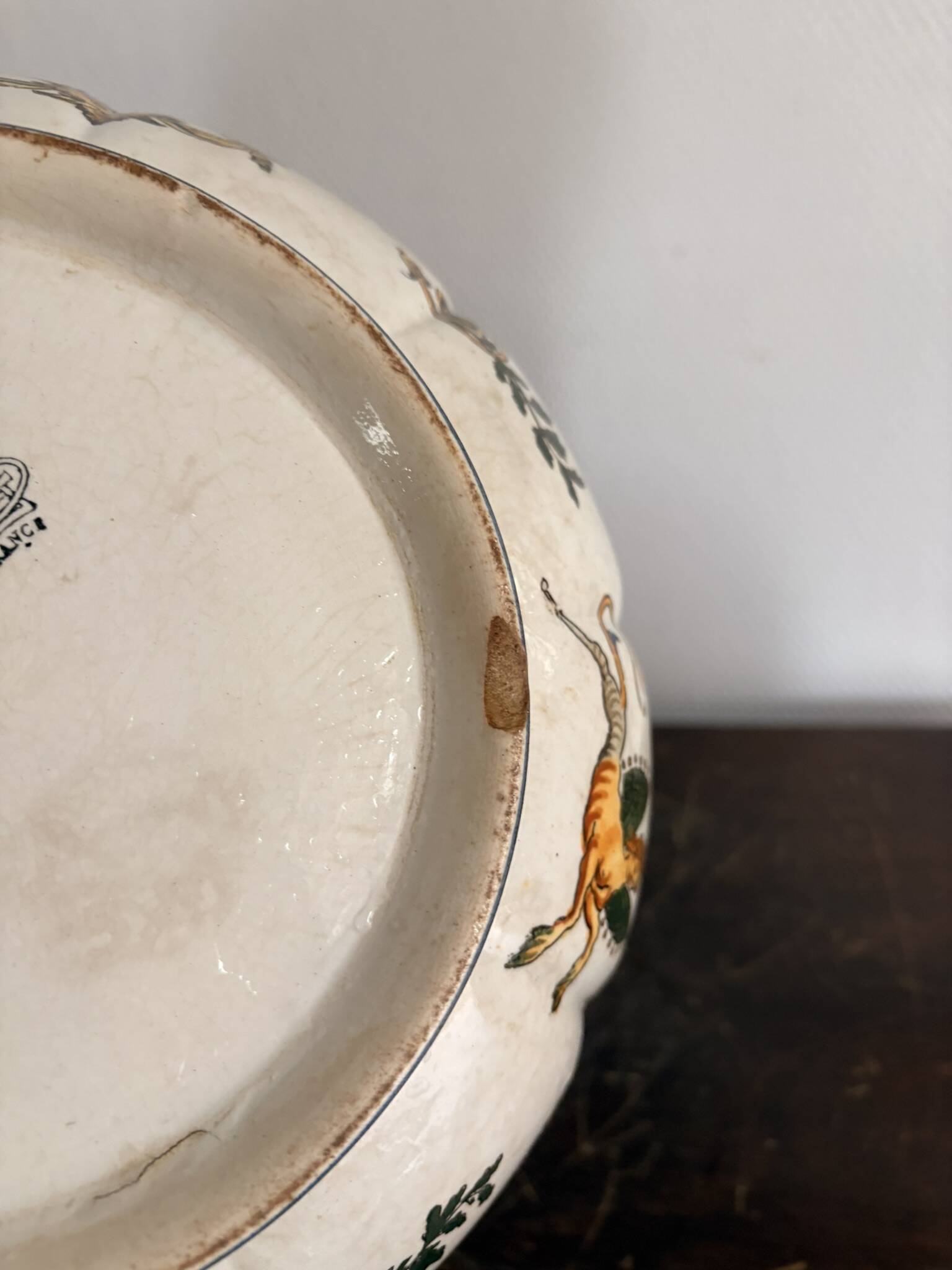 Ancien Melonnière Corbeille Fruit Faïence Gien Modèle Renaissance XIXème An