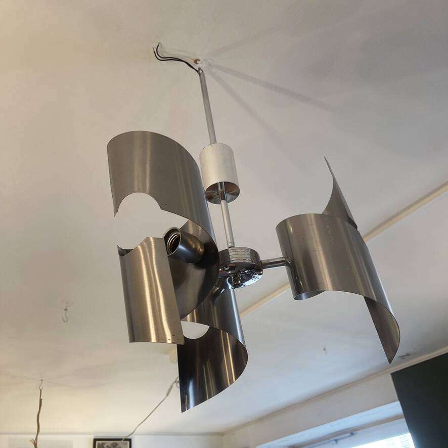 Vintage 3-bulb space age chandelier in aluminium