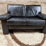 Sofa 2 places black leather year 70'-80' vintage