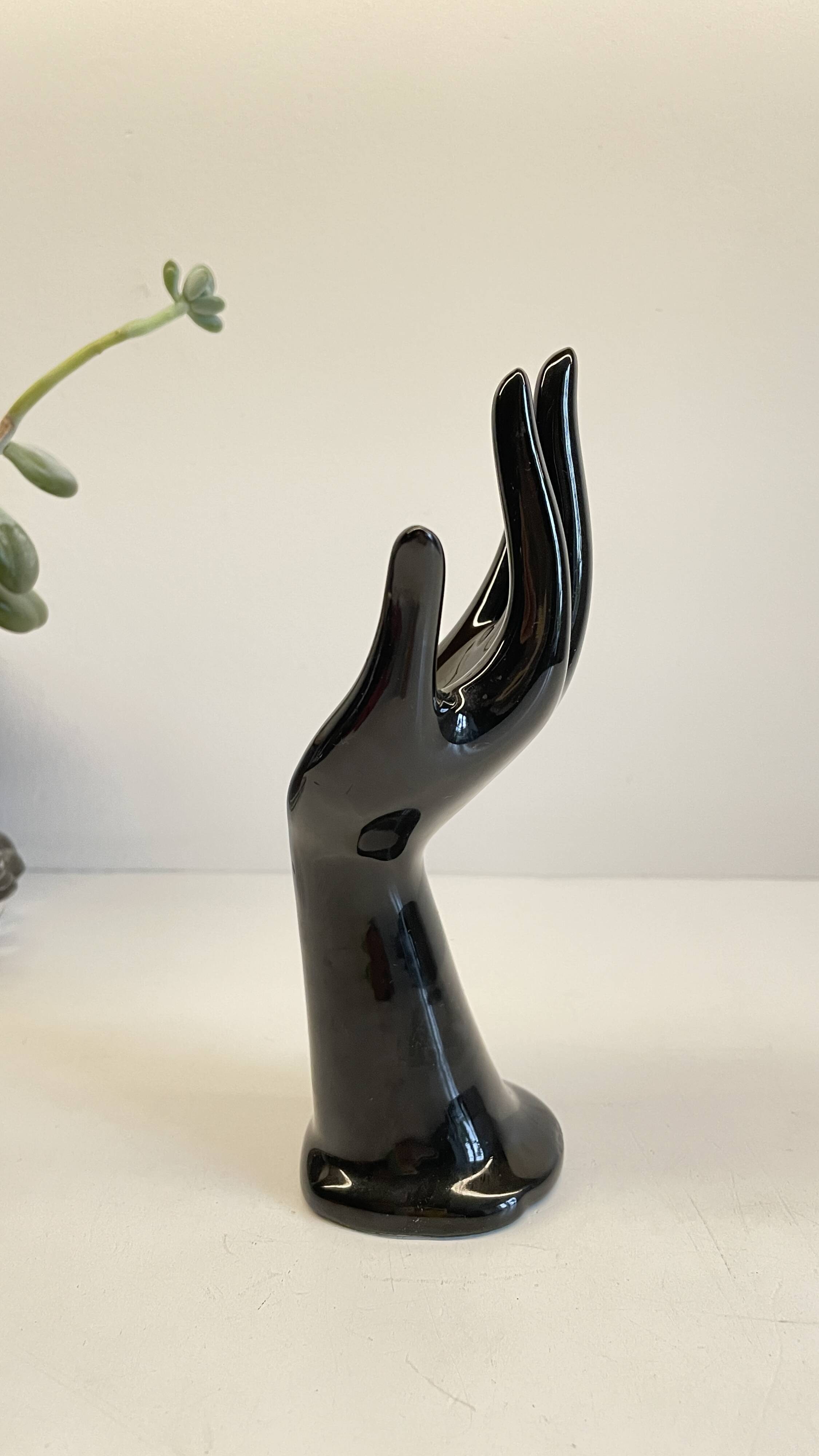 Handmade vintage black ceramic ring sizer vase