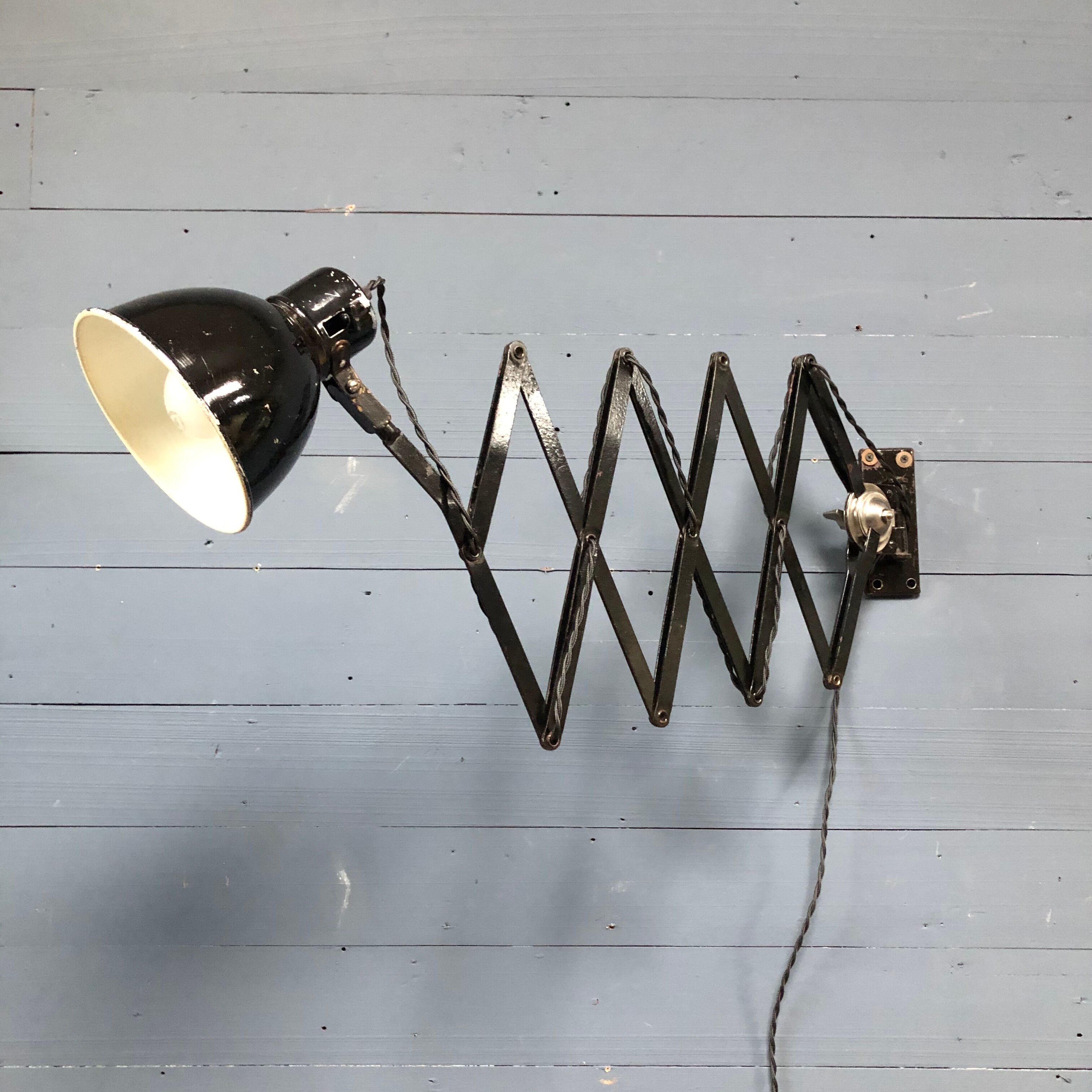 XL black scissor lamp from PeHaWe Leuchten Dresden, German 1940s