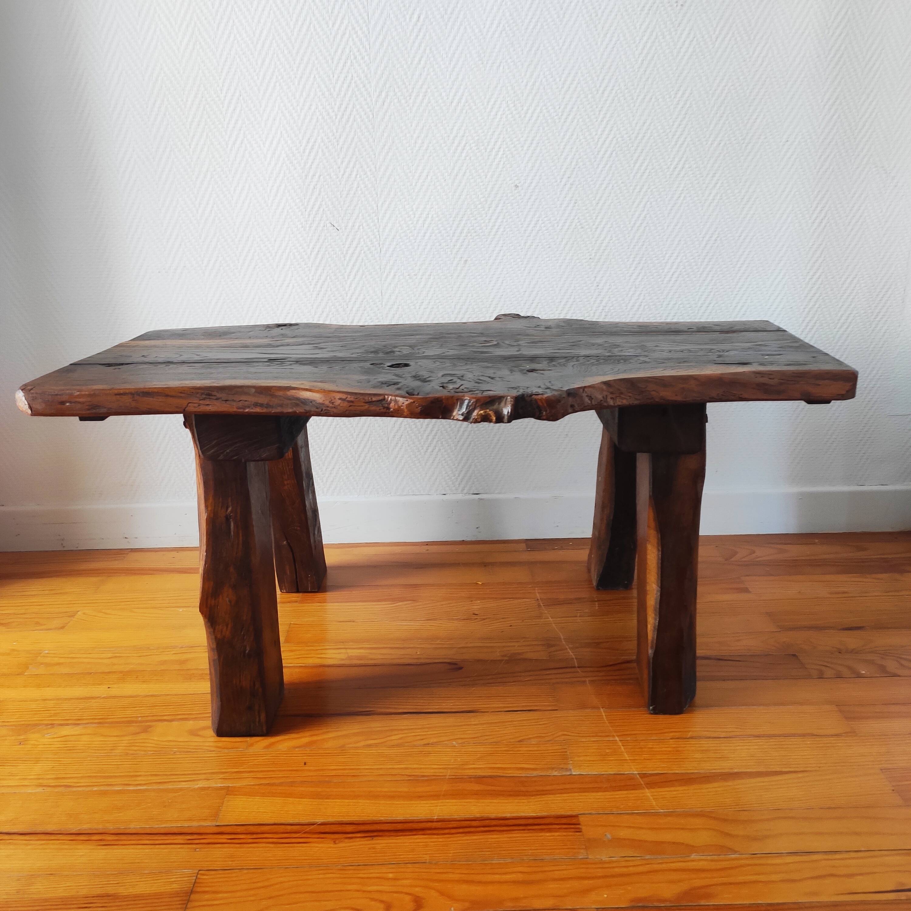 Vintage coffee table 50/60 brutalist oak and solid walnut