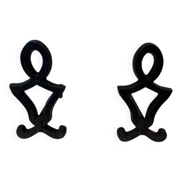 Pair of Cast Iron Chenets with Figurative Anthropomorphic Silhouette, by Raymon