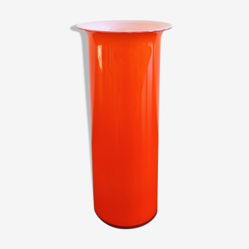 'Rainbow' orange and white glass vase by Michael Bang for Holmegaard, Denmark 1970's