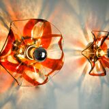 Paire d'appliques Fleur par la Murina, verre de murano orange, Italie, 1970