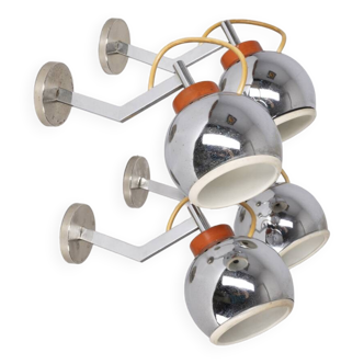 Set of 4 70's applique wall lamps in chromed metal italian design