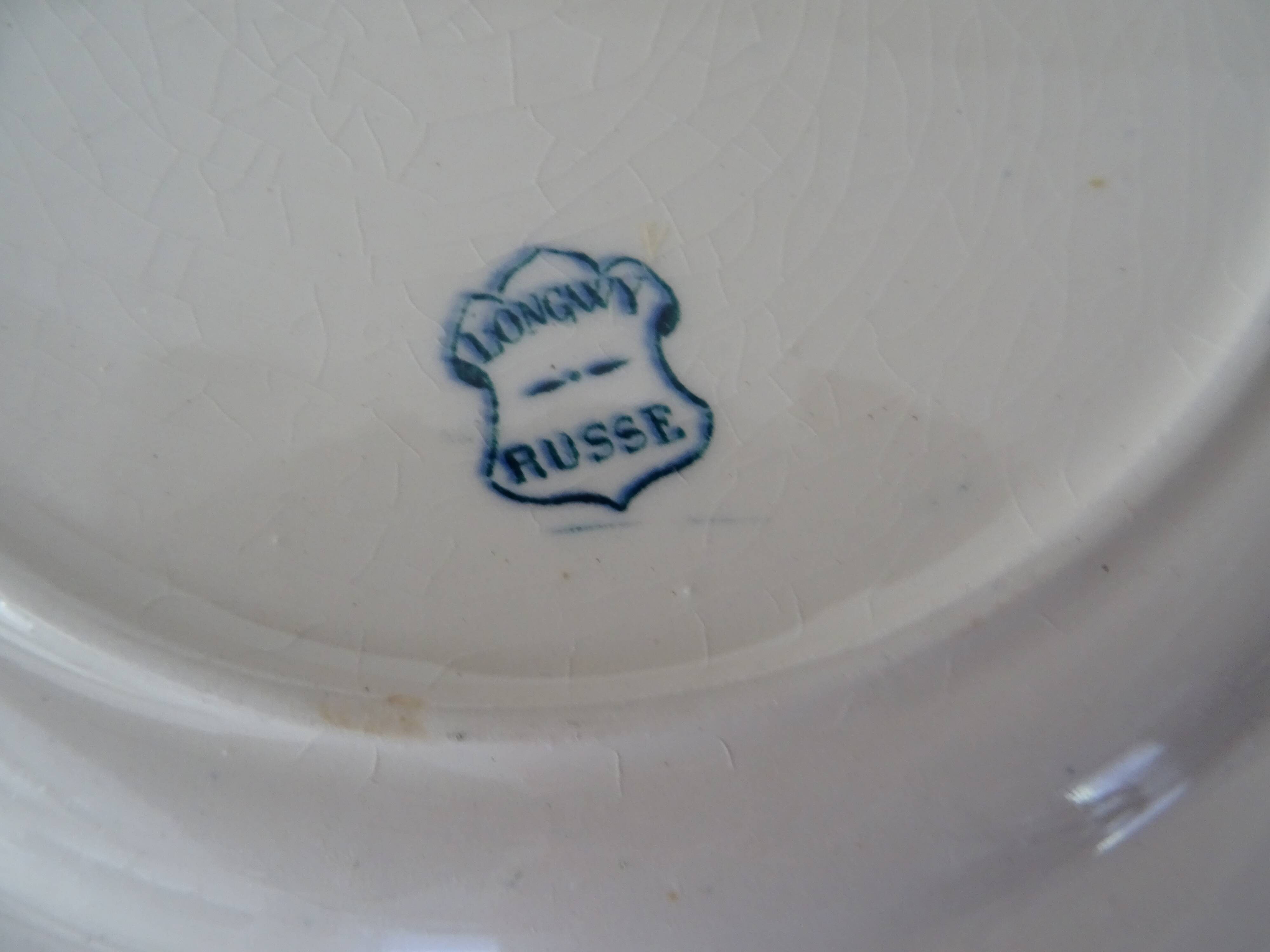 2 flat plates old faience longwy blue russian decoration 263102