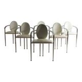 Postmodern dining chairs in steel and white leather, Belgium 1980s