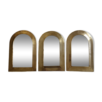 Set of three Moroccan brass mirrors in the form of arches, 43 cm