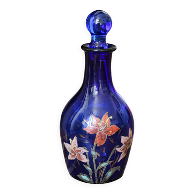 Vase Legras fin XIXe verre bleu marine émaillé fleurs de lys