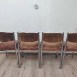 Suite of 4 chairs 70s chrome metal and velvet