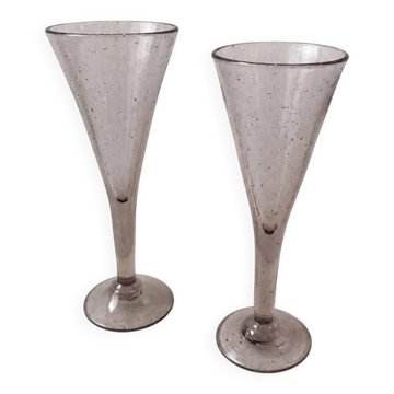 Duo de flûtes à champagne en verre de Biot