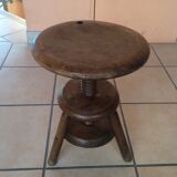 Old solid oak stool adjustable in height 50