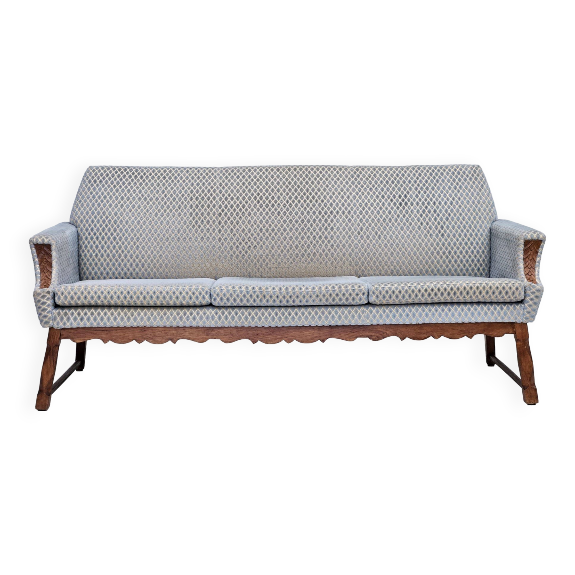 1970s, Danish 3 seater sofa, original good condition, velour, oak wood.