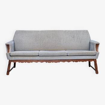 1970s, Danish 3 seater sofa, original good condition, velour, oak wood.