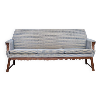 1970s, Danish 3 seater sofa, original good condition, velour, oak wood.