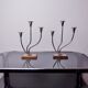Paire de bougeoirs art déco en inox et palissandre 3 flammes, espagne, 1970