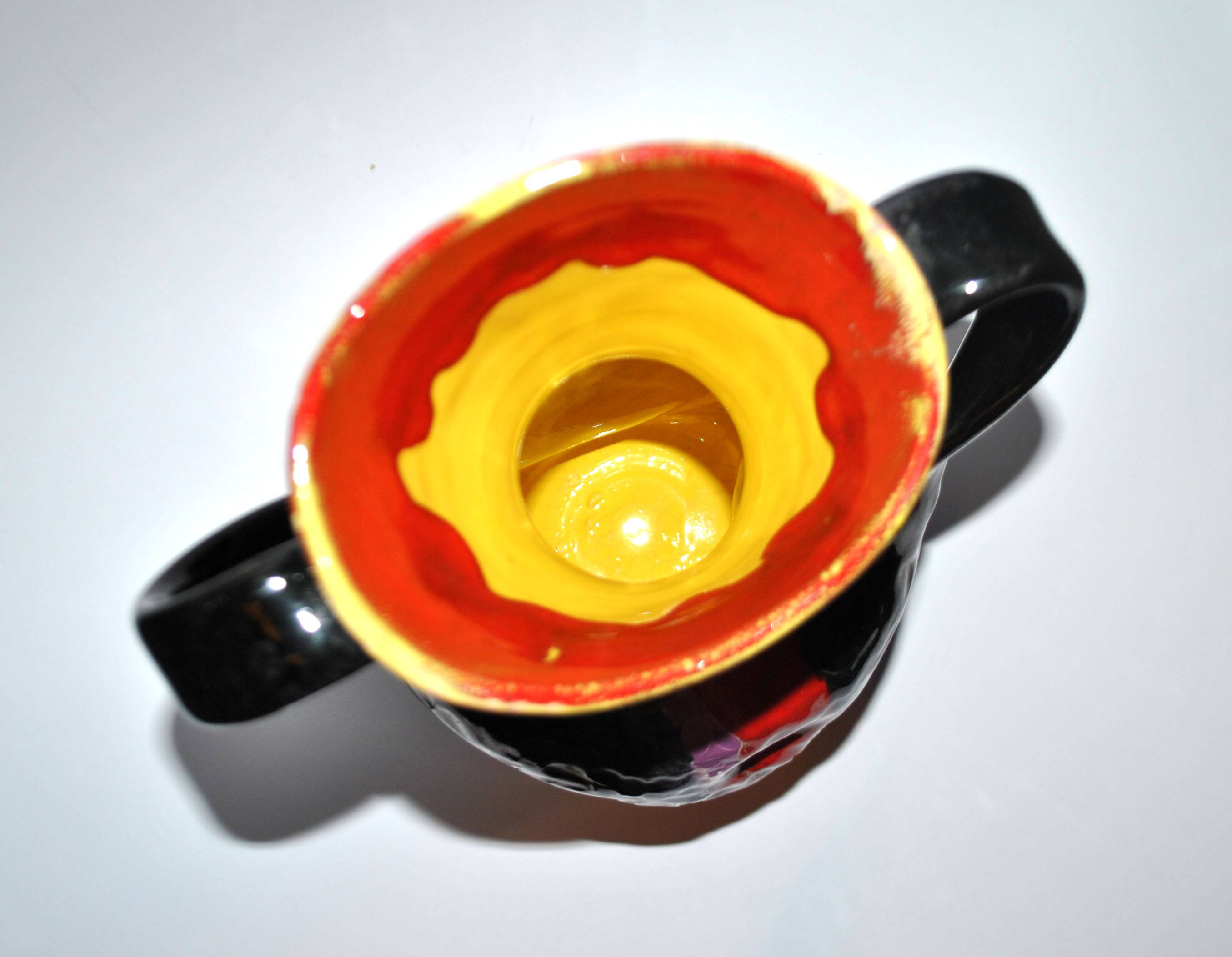 VALLAURIS ceramics Black and red enamelled vase with handle VINTAGE 1950-1960