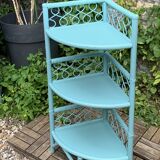 Vintage turquoise rattan corner shelf 1960
