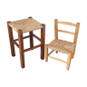 Tabouret et chaise empaillés