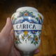 Old apothecary jar in pewter and porcelain