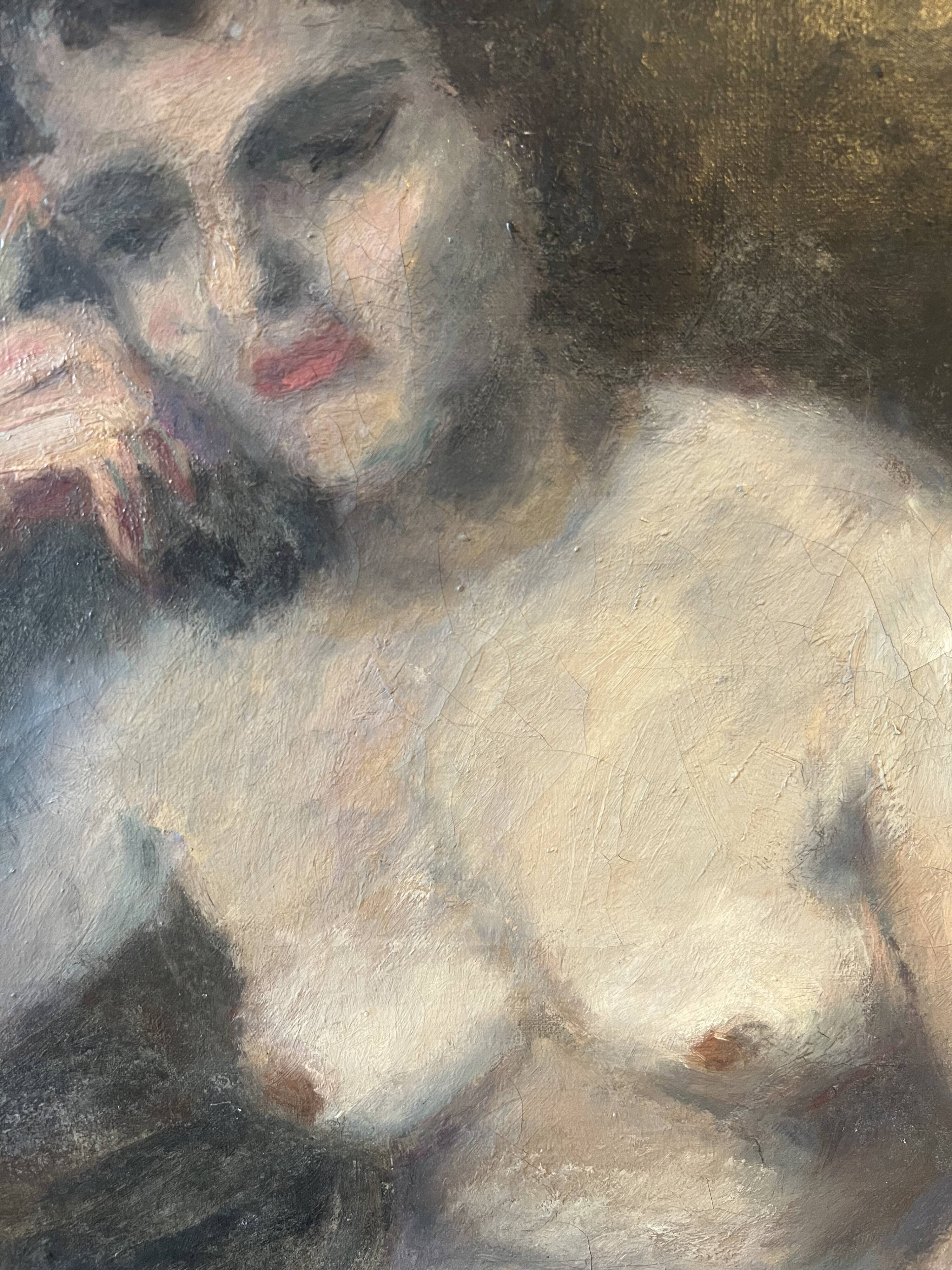 Melancholic female nude, in a sculpted baroque frame