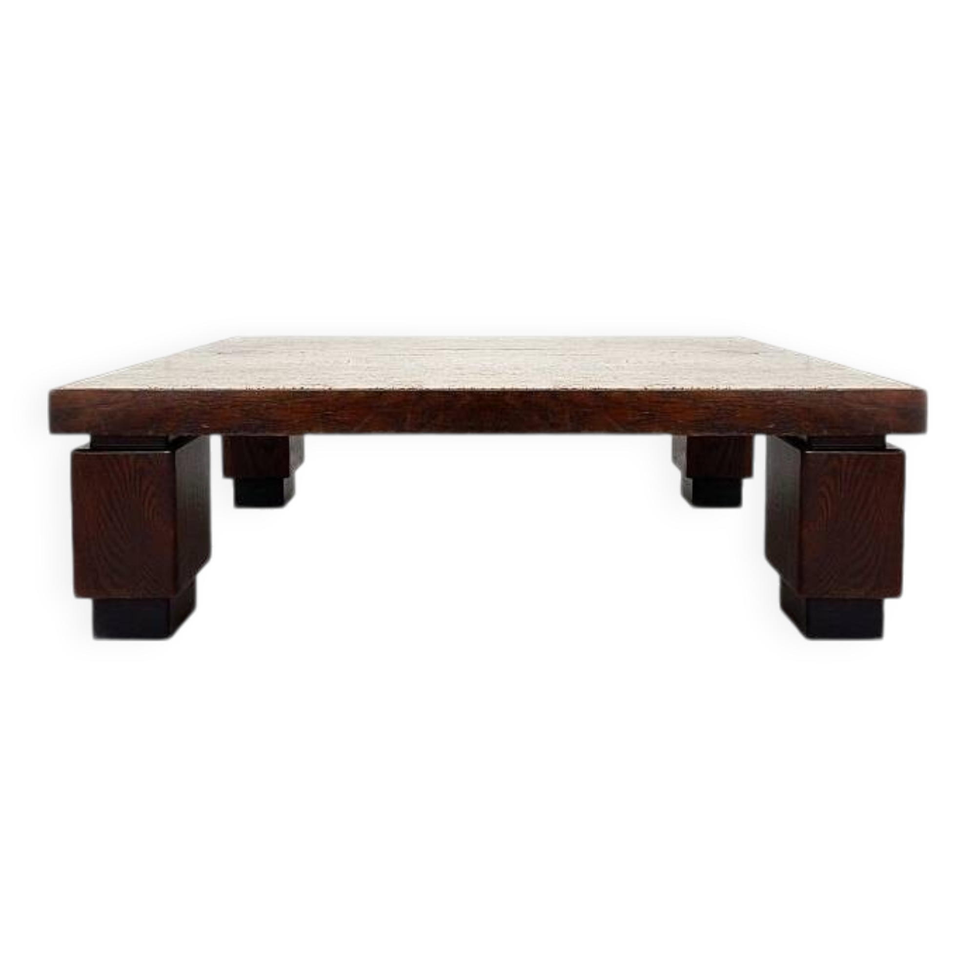Wood and travertine top large coffee table