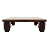 Grande table basse en bois et travertin