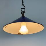 Industrial Blue Enamel Factory Pendant Lamp, 1950s