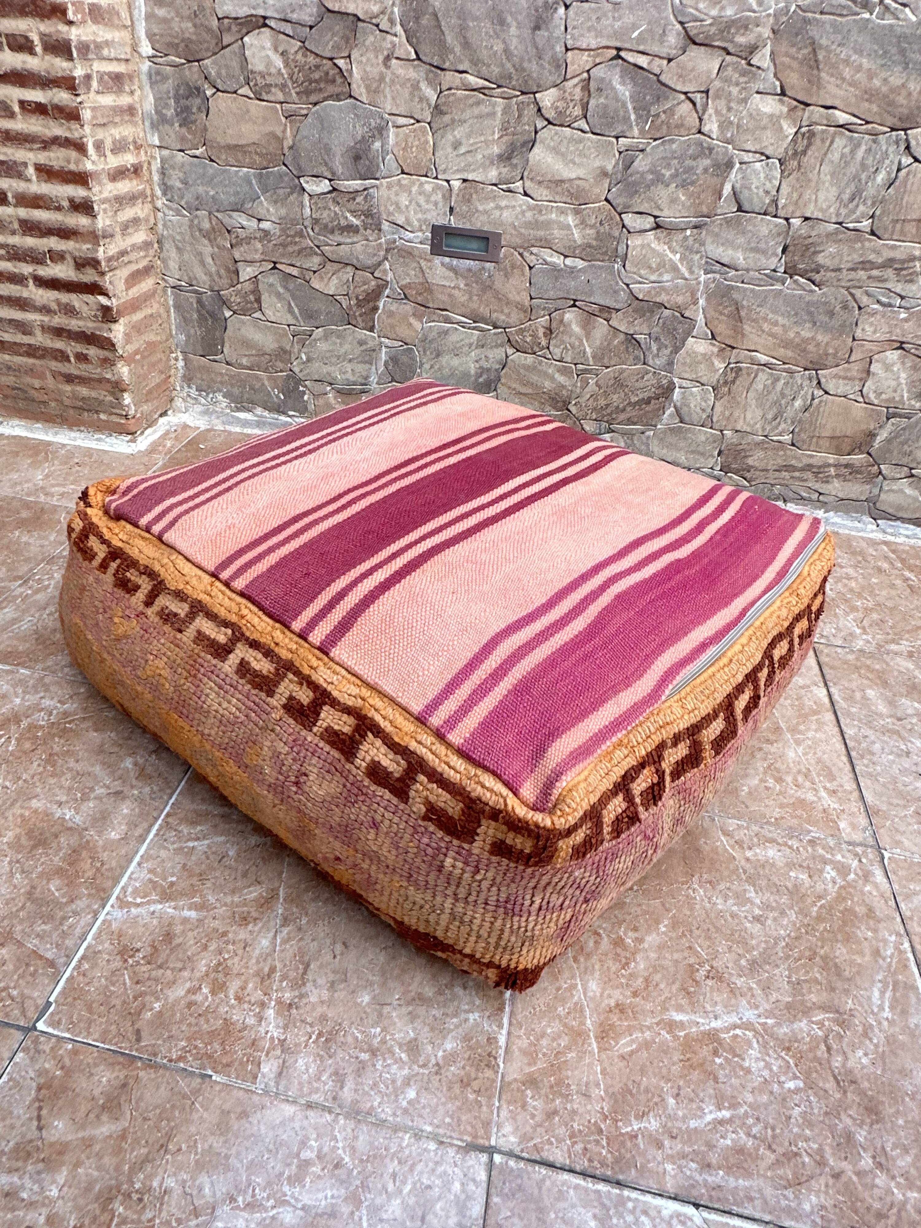 Handmade Berber Kilim pouf, floor cushion.